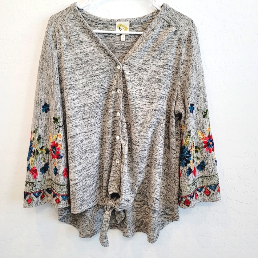 Anthropologie Fig and Flower Embroidered Knit Top